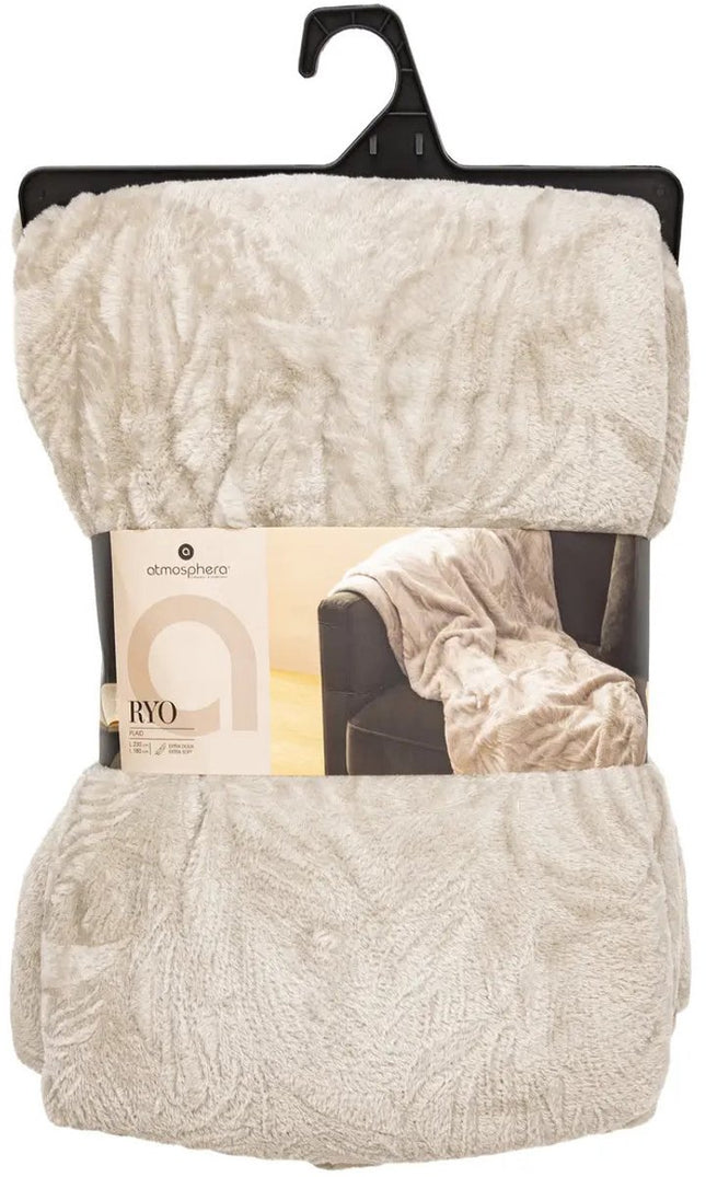 Atmosphera Plaid - Beige - Fleece-plaid met palmblad patroon - Deken - 180x230cm