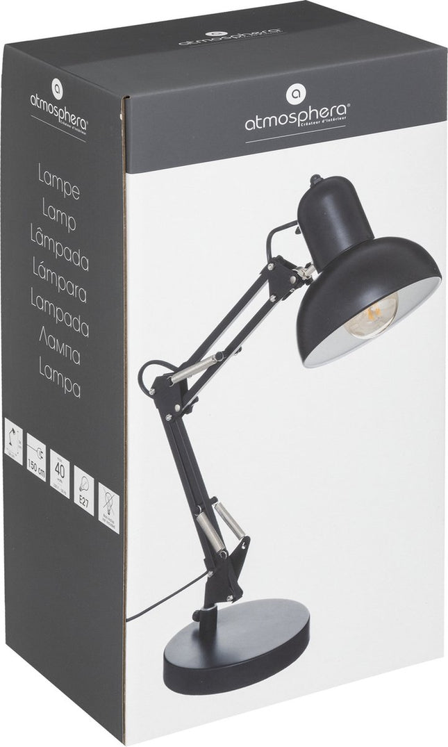 Atmosphera Tafellamp/bureaulampje Design Light Classic - zwart - metaal - H56 cm - Leeslamp