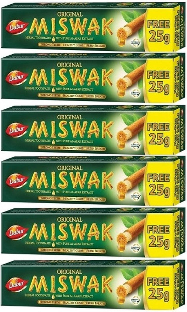 6x Dabur miswak tandpasta 50g+25g (zonder fluoride)