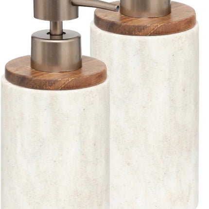 5Five Zeeppompje/dispenser Como Marble - 2x - kunststeen - wit - 7 x 19 cm - 300 ml - badkamer/keuken accessoires