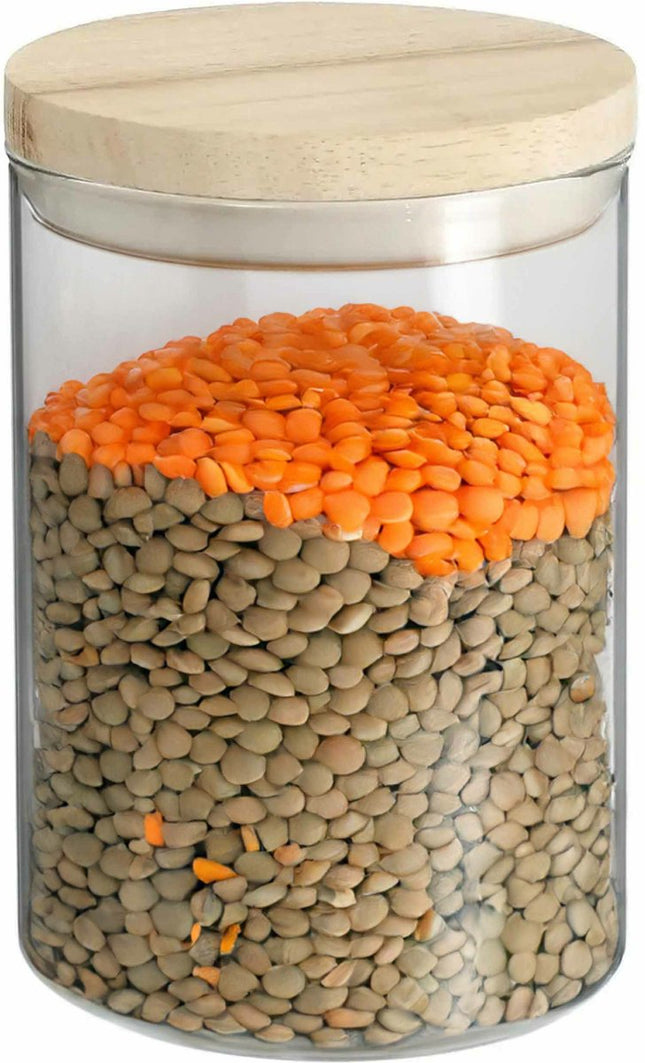 Secret de Gourmet Voorraadbus - voorraadpot - 600 ml - glas - met houten deksel - voedsel - keuken