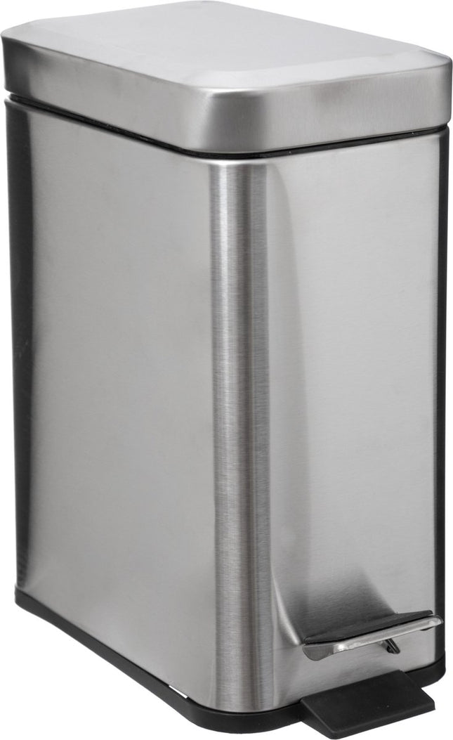 5Five - Prullenbak/pedaalemmer zilver rvs metaal 5 liter - 14x29x30 cm