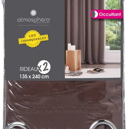 Atmosphera verduisterende gordijnen - set 2x stuks - B135 x L240 cm - taupe - geplooid - met ringen - kant en klaar