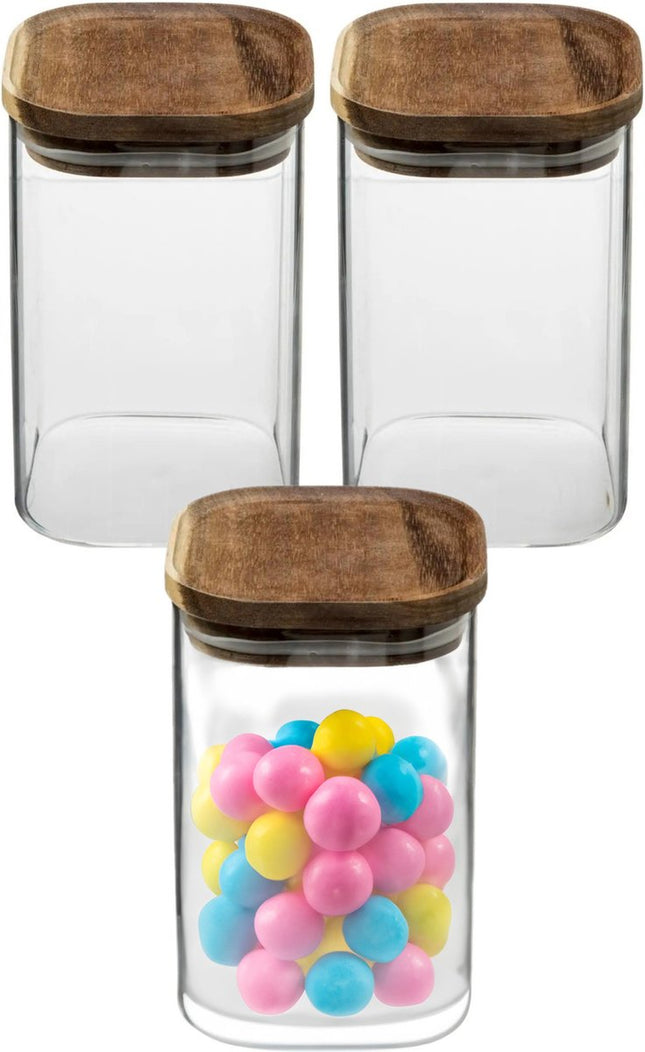 5Five Voorraadpot voedsel - 3x stuks - glas met acacia houten deksel - 1000 ml - met luchtdichte deksel