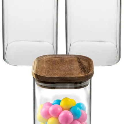 5Five Voorraadpot voedsel - 4x stuks - glas met acacia houten deksel - 1000 ml - met luchtdichte deksel