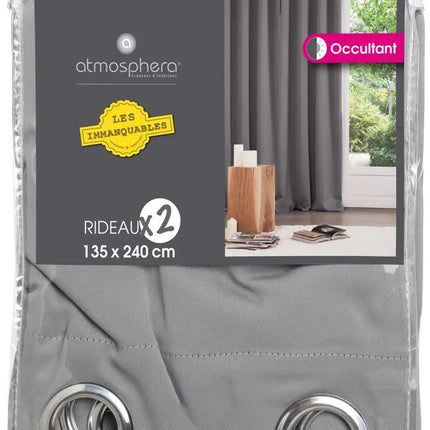 Atmosphera verduisterende gordijnen - set 2x stuks - B135 x L240 cm - grijs - geplooid - met ringen - kant en klaar