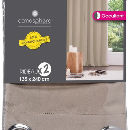 Atmosphera verduisterende gordijnen - set 2x stuks - B135 x L240 cm - beige - geplooid - met ringen - kant en klaar