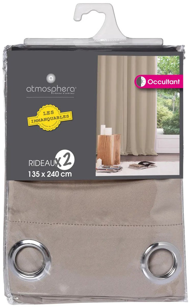 Atmosphera verduisterende gordijnen - set 2x stuks - B135 x L240 cm - beige - geplooid - met ringen - kant en klaar