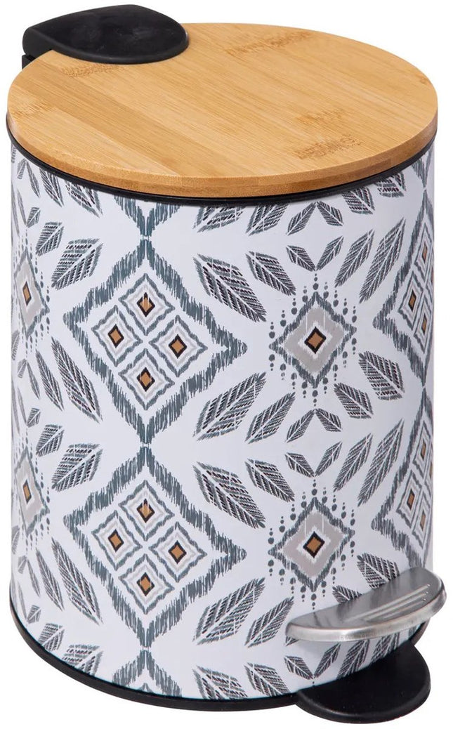 5Five Pedaalemmer Mystic - wit/grijs - 3 liter - metaal - 17 x 23 cm - voor toilet/badkamer - soft-close