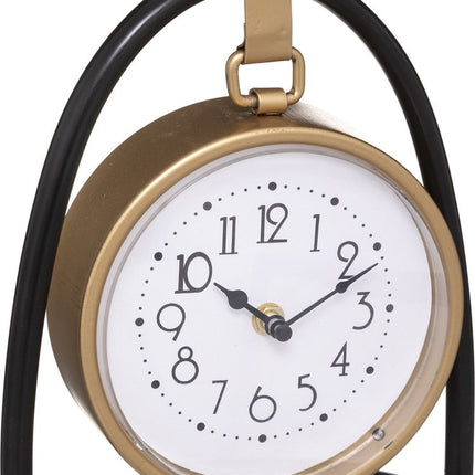 Atmosphera Tafelklok Athene - goud/zwart - H27 cm - Dia klok 18 cm - glas/metaal/mdf - op standaard