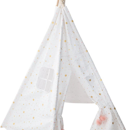 Atmosphera Kids Tipi tipi wigwam wit met goude en roze sterren - Speeltent - Hoogte 160 cm - Katoen