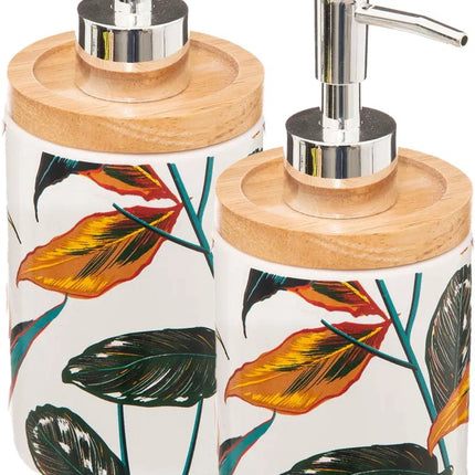 5five Zeeppompje/zeepdispenser - 2x - Palawan - wit/zilver - 280 ml - badkamer - keuken - toilet - polyresin kunststeen