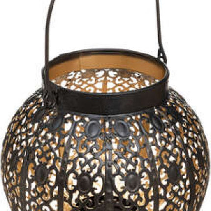 Windlicht - Kerstlantaarn - Metalen lantaarn - Kandelaar - Tafellamp - Hoogte 15 cm. - Zwart - Goud