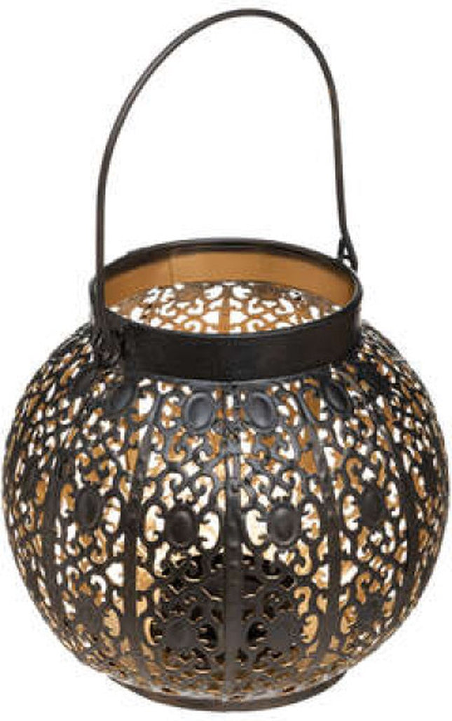 Windlicht - Kerstlantaarn - Metalen lantaarn - Kandelaar - Tafellamp - Hoogte 15 cm. - Zwart - Goud