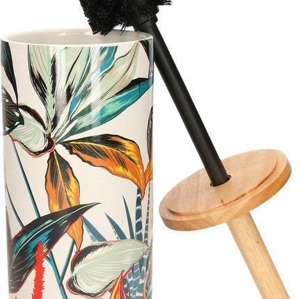 5five WC/Toiletborstel - met houder - rond - blad patroon - 38 cm