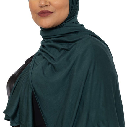 Katoen Stretch Hoofddoek - Hijab - Sjaal - Turban - Dames Hoofddoek - Islamitisch Hoofddeksel - 60x170 cm - Kleur Donkergroen