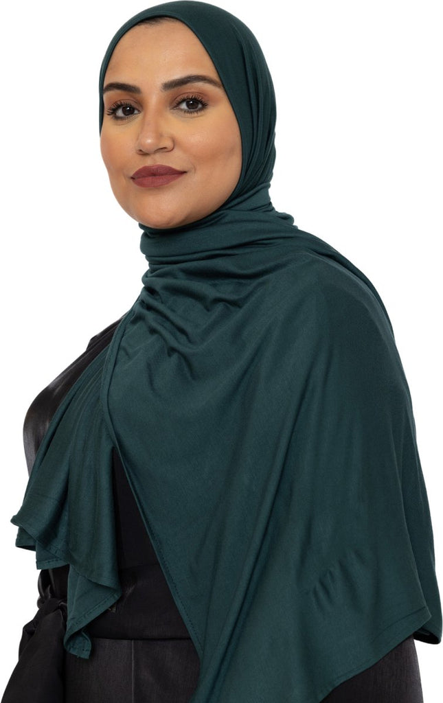 Katoen Stretch Hoofddoek - Hijab - Sjaal - Turban - Dames Hoofddoek - Islamitisch Hoofddeksel - 60x170 cm - Kleur Donkergroen