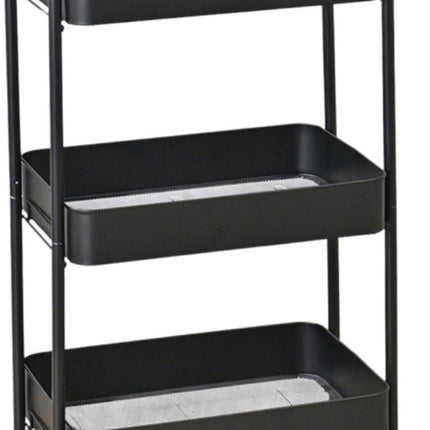 Kinghoff KH-1941 Mobiele 3-delige Stellingkar - Verrijdbare Opbergkar voor Keuken, Badkamer & Kantoor - Zwart - Keukenorganizer - Badkamerorganizer