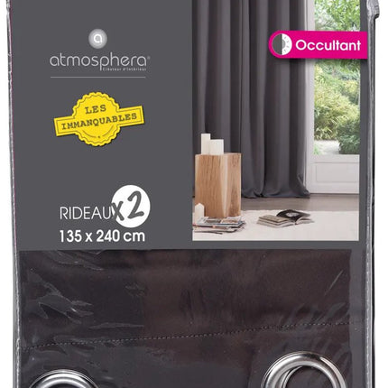 Atmosphera verduisterende gordijnen - set 2x stuks - B135 x L240 cm - donkergrijs - geplooid - met ringen - kant en klaar
