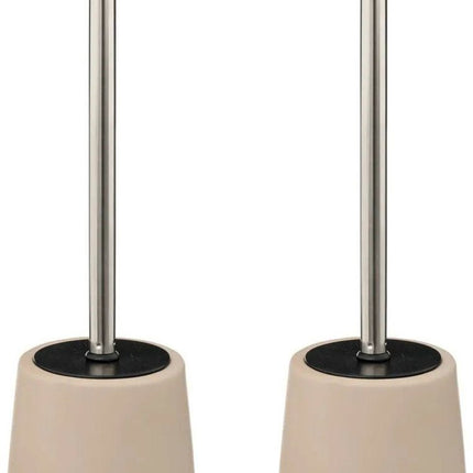 5Five Toilet/wc-borstel in houder - 2x - polyresin/metaal - beige - 40 cm
