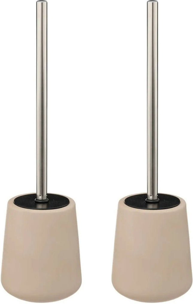 5Five Toilet/wc-borstel in houder - 2x - polyresin/metaal - beige - 40 cm