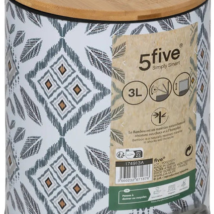 5Five Pedaalemmer Mystic - wit/grijs - 3 liter - metaal - 17 x 23 cm - voor toilet/badkamer - soft-close