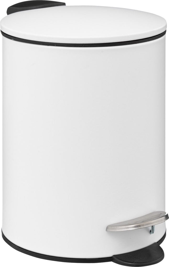 5Five Pedaalemmer - wit - metaal - 3L - 23 cm - soft close - voor badkamer en toilet