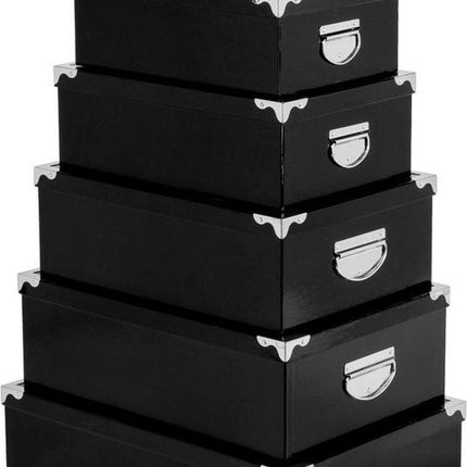Five® Opbergdozen zwart 6 stuks   - Zwart - Stapelbaar & Met deksel