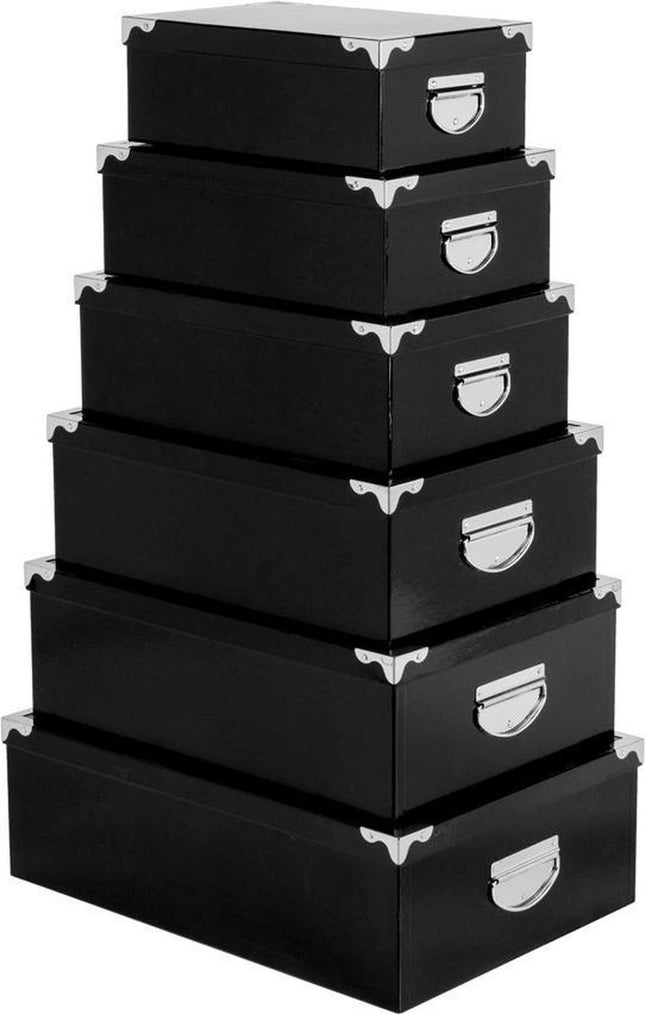 Five® Opbergdozen zwart 6 stuks   - Zwart - Stapelbaar & Met deksel