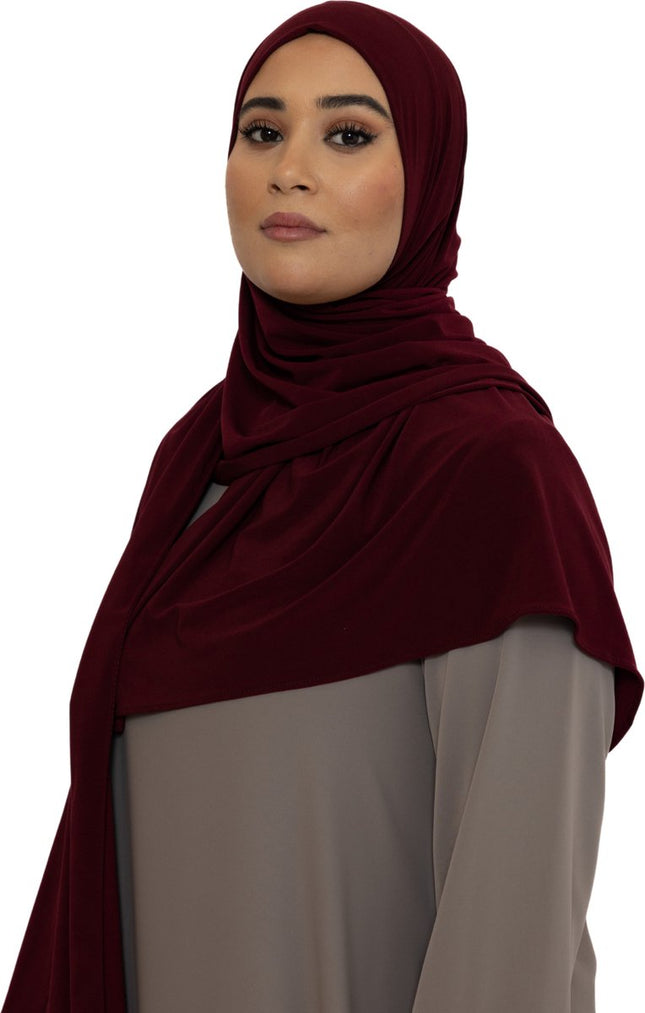 Jersey Hoofddoek - Hijab - Sjaal - Turban - Dames Hoofddoek - Islamitisch Hoofddeksel - 70x180 cm - Kleur Bordeauxrood