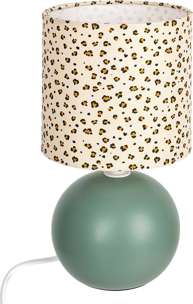 Atmosphera Kids Tafellamp Timéo bolvormig Ø13x25cm - E14 niet inbegrepen - Luipaard/Groen