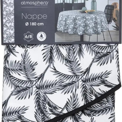 Tafelkleed van polyester rond diameter 180 cm - palm print zwart wit - Eettafel tafellakens