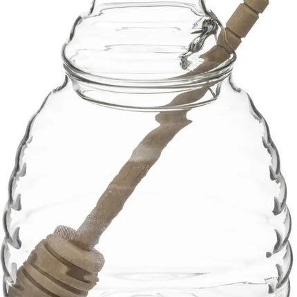 Glazen honingpot met honinglepel/stokje - 400ml - Keukenbenodigdheden/Honing potten