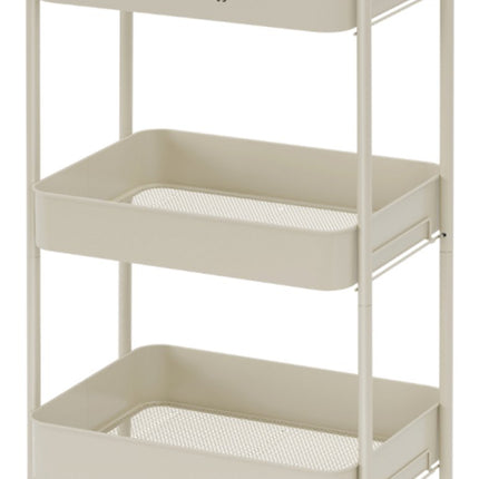 Kinghoff KH-1943 Mobiele 3-delige Stellingkar - Verrijdbare Opbergkar in Beige - Voor Keuken & Badkamer - Organizer op wieltjes - Bijzet meubel -