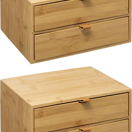 5Five Ladeblokje/bureau organizer 2x lades - 2x - bamboe hout - L25 x B14 x H20 cm - lichtbruin