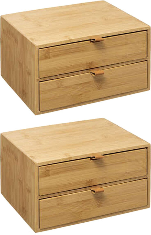 5Five Ladeblokje/bureau organizer 2x lades - 2x - bamboe hout - L25 x B14 x H20 cm - lichtbruin