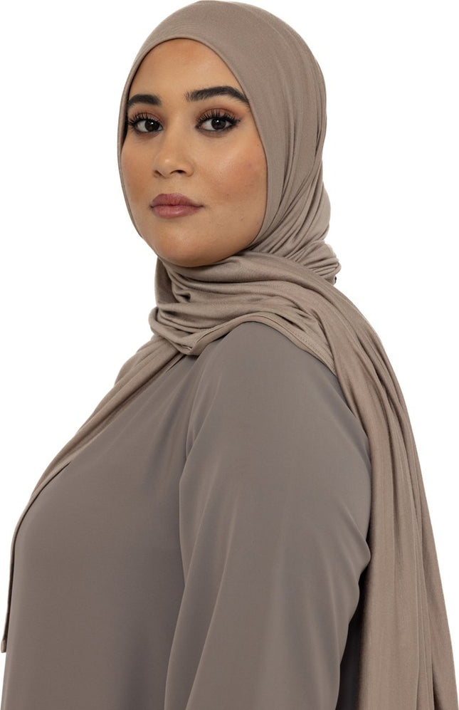 Katoen Stretch Hoofddoek - Hijab - Sjaal - Turban - Dames Hoofddoek - Islamitisch Hoofddeksel - 60x170 cm - Kleur Taupe