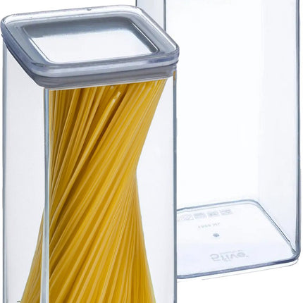 5Five Voorraadpot - 2x - keuken/voedsel - kunststof - 1500 ml - luchtdichte deksel - transparant - 10 x 10 x 20 cm