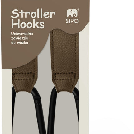 Sipo SCA-11 Universele Wagenhaakjes - Set van 2 Stuks - Bruin Eco Leren Design - Maximaal 5 kg Draagkracht - Kinderwagen Boodschappenhaak -