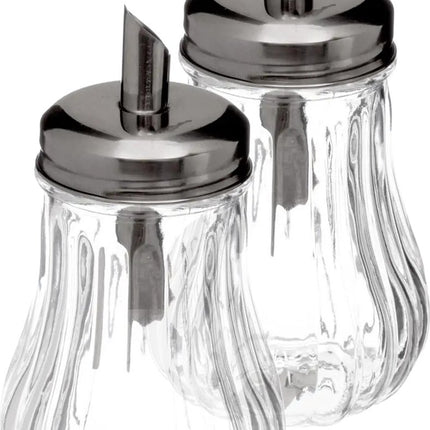 5Five - 2x stuks - Suikerpot/suikerstrooier glas met RVS tuit - 180ml