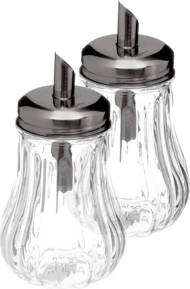 5Five - 2x stuks - Suikerpot/suikerstrooier glas met RVS tuit - 180ml