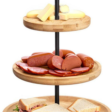 Kinvara Design Serveerplank 3 laags - D25 cm - bamboe/metaal - kaasplankje - etagiere - tapas plateau - dienblad