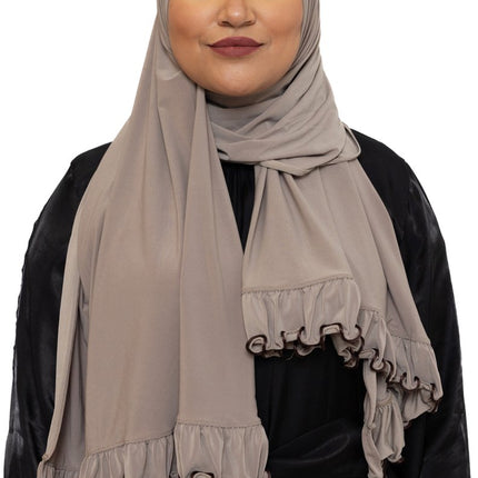 Ruffle Jersey Hoofddoek - Hijab - Riffle Sjaal - Premium - Turban - Dames Hoofddoek - Islamitisch Hoofddeksel - 70x180 cm - Kleur Zand