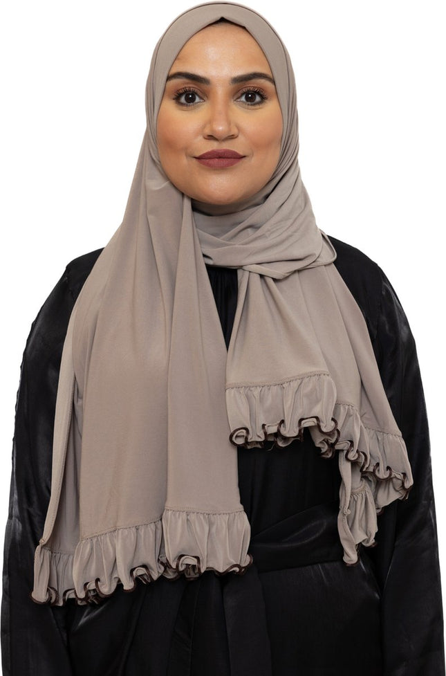Ruffle Jersey Hoofddoek - Hijab - Riffle Sjaal - Premium - Turban - Dames Hoofddoek - Islamitisch Hoofddeksel - 70x180 cm - Kleur Zand