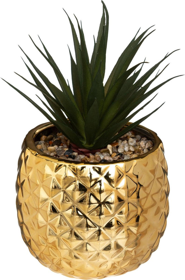 Atmosphera kunstplant ananas met gouden pot OF witte pot OF zwarte pot - H21 cm - Plant - Klein kamerplantje