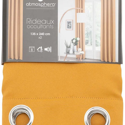 Atmosphera verduisterende gordijnen - set 2x stuks - B135 x L240 cm - okergeel - geplooid - met ringen - kant en klaar