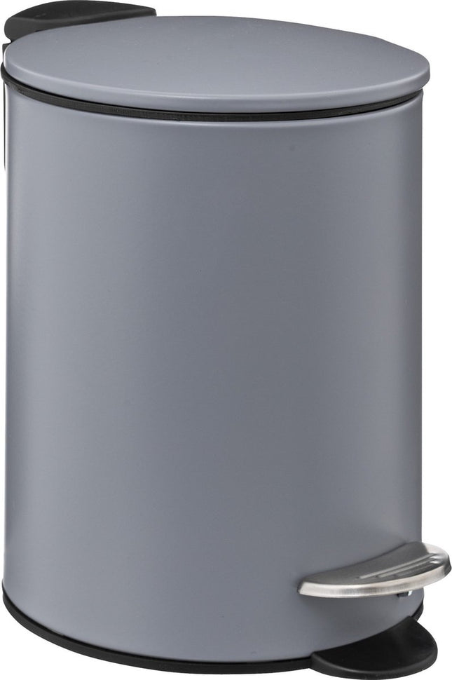 5Five Pedaalemmer - donkergrijs - metaal - 3L - 23 cm - soft close - voor badkamer en toilet