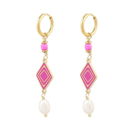 Oorbellen - roze - Goud - hangende oorbellen - rvs - stainless steel