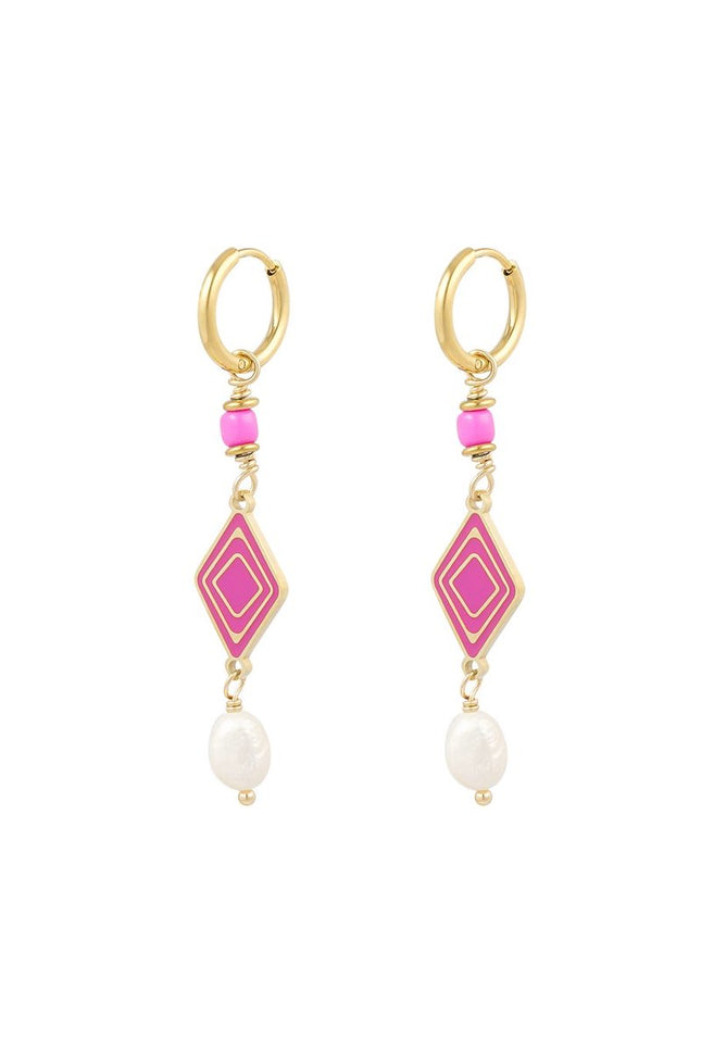 Oorbellen - roze - Goud - hangende oorbellen - rvs - stainless steel