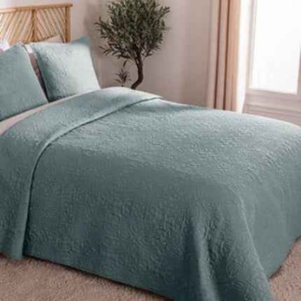 Sprei Arabesque 240 x 260 cm - Mineraalblauw - Met 2 Kussenslopen - Polyester - Bedsprei - Beddensprei -